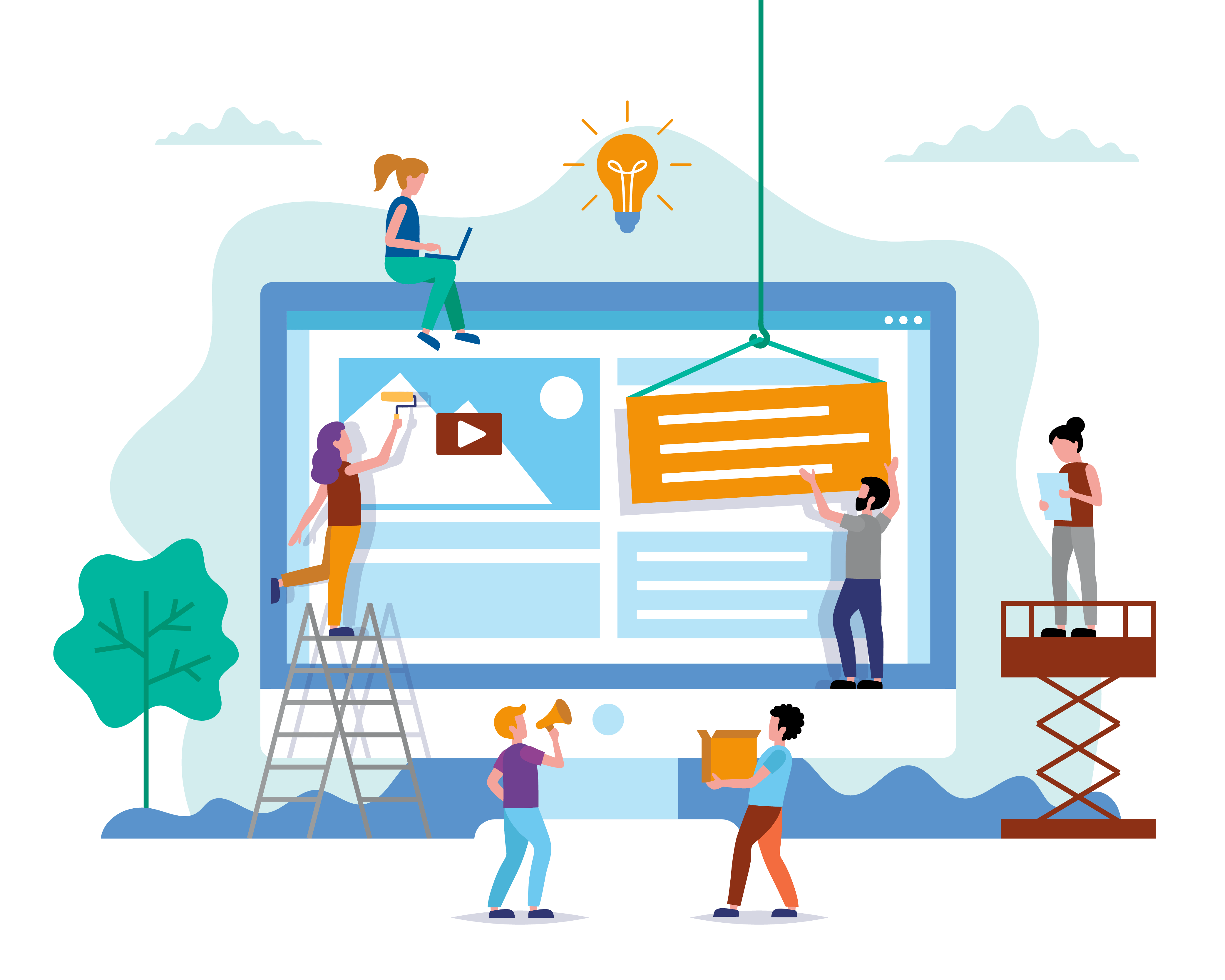 Icoon scherm en mensen Afbeelding van een site die gemaakt wordt door WP-All In