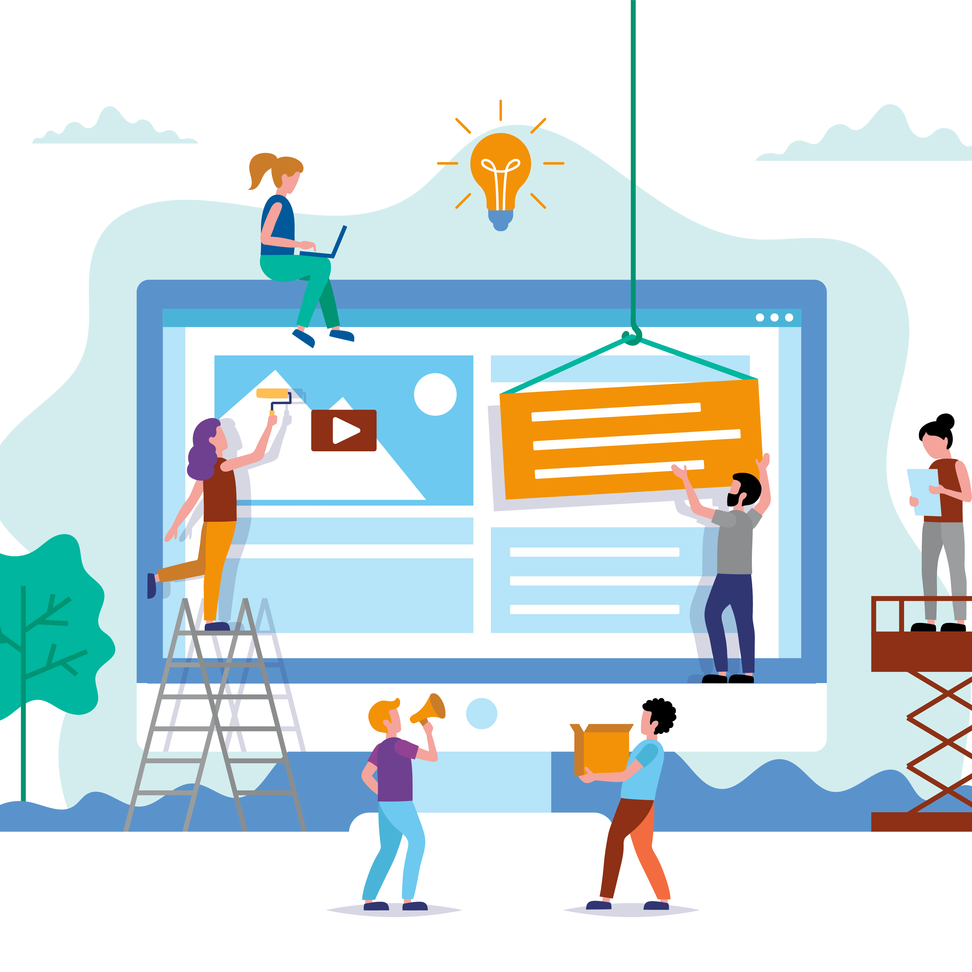 Icoon scherm en mensen Afbeelding van een site die gemaakt wordt door WP-All In